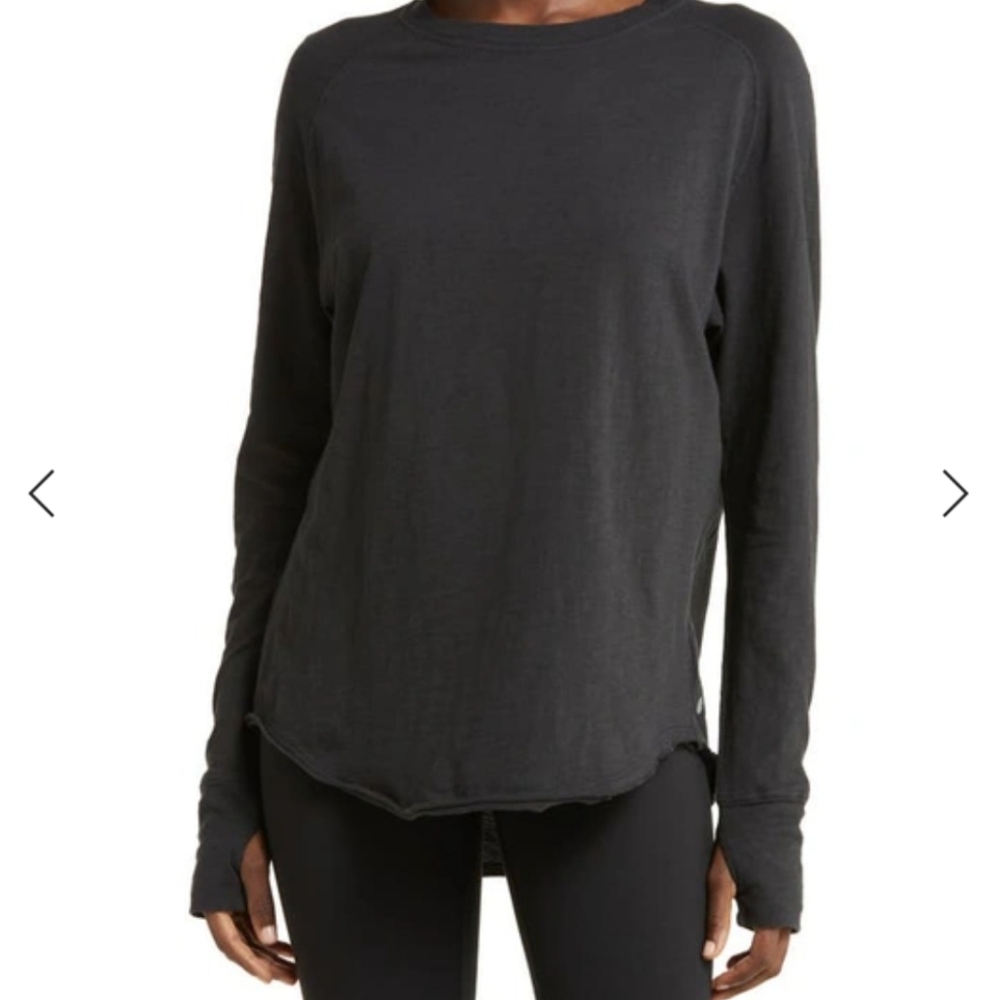 NEW Black Wash Vintage Look Thumb Holes Long Sleeve Tee top